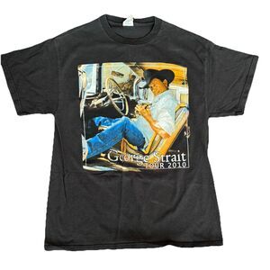 Vtg George Strait Reba Tour Shirt Mens Sz L Black 2010 Concert Band Country Tee